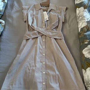Veronica Beard Brown and White Striped Dress